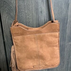LUCKY BRAND Suede Crossbody Bag / Dark Tan